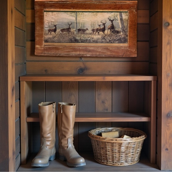 Rustic Deer Framed Wall Art Lodge Cabin Hunting Decor 17 5/8 x 9 5/8